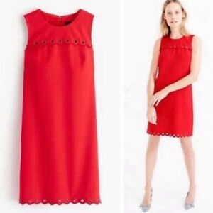 J Crew Red Scalloped Embroidered Neckline
Dress Knee Length NWOT